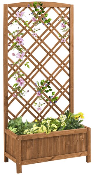Outsunny Garden Planter with Trellis, Wooden Raised Bed for Garden with Lattice Trellis for Vegetables, Herbs and Flowers, Brown