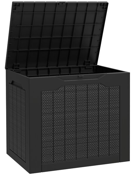 Outsunny 93L Plastic Garden Storage Box, Outdoor Storage Box with Handles, Waterproof Outdoor Storage Container, Black