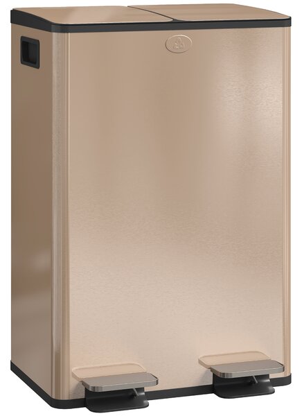 HOMCOM 56L Dual Compartment Stainless Steel Bin, with Deodoriser Holders - Gold Tone