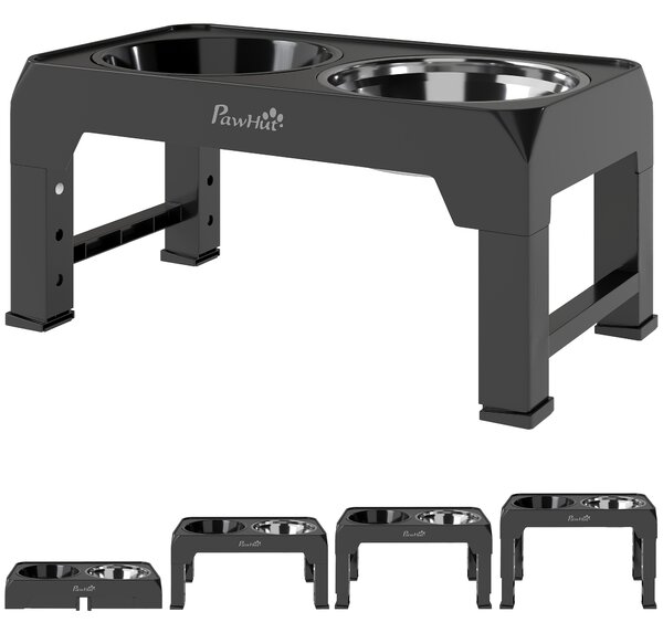 PawHut Raised Dog Bowl, Foldable Elevated Dog bowls with Slow Feeder, 4 Adjustable Heights, for Small Medium Large Breeds