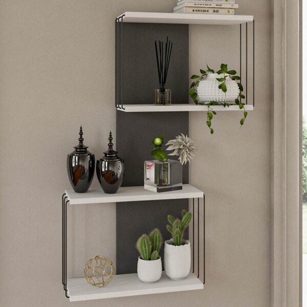 Davinoir Wooden Wall Hung Shelving Unit With 3 Shelves In Grey And White