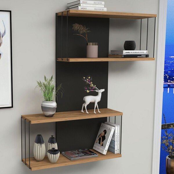 Davinoir Wooden Wall Hung Shelving Unit With 3 Shelves In Anthracite Oak