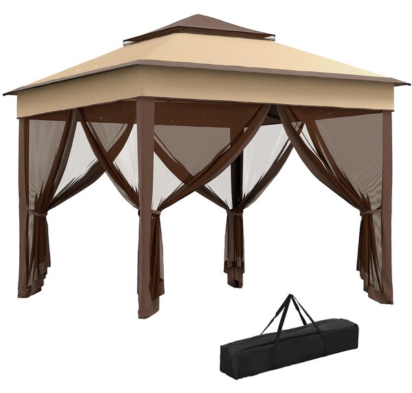 Outsunny 3 x 3(m) Pop Up Gazebo, Height Adjustable Instant Event Shelter with Netting and Carrying Bag, Beige