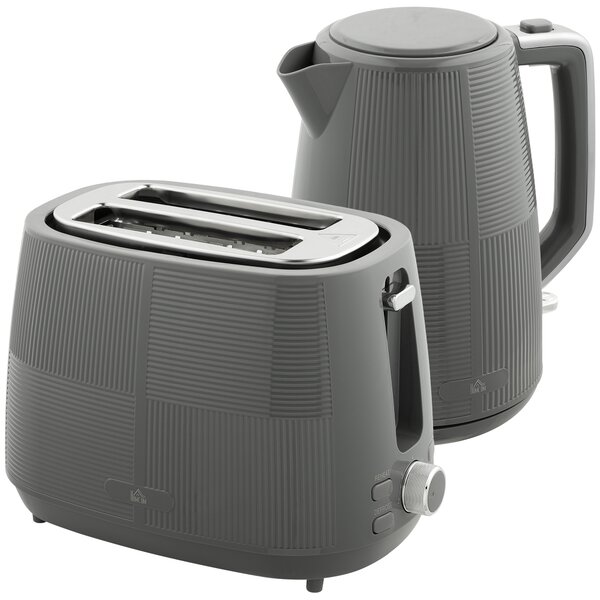 HOMCOM Kettle and Toaster Set, 1.7L 3000W Fast Boil Kettle & 2 Slice Toaster Kitchen Set with Defrost, Reheat, Boil-dry Protection, Grey