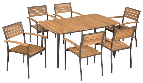 7 Piece Outdoor Dining Set Solid Acacia Wood and Steel