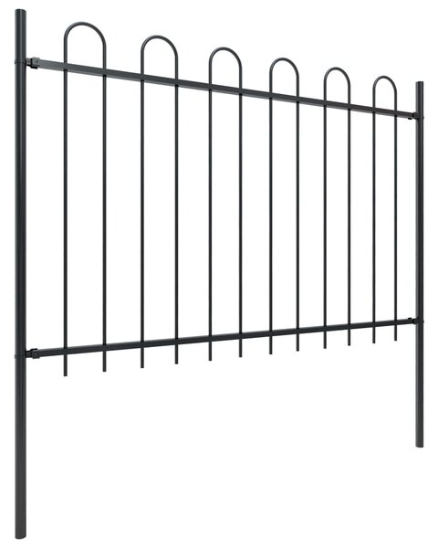 Garden Fence with Hoop Top Steel 3.4x1.2 m Black