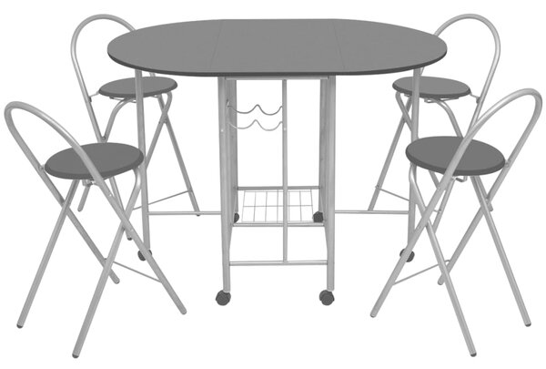 Five Piece Folding Dining Set MDF Black