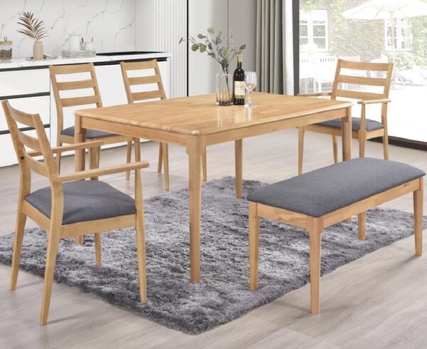 Orillia Wooden Dining Table With 4 Chairs And 1 Bench In Oak