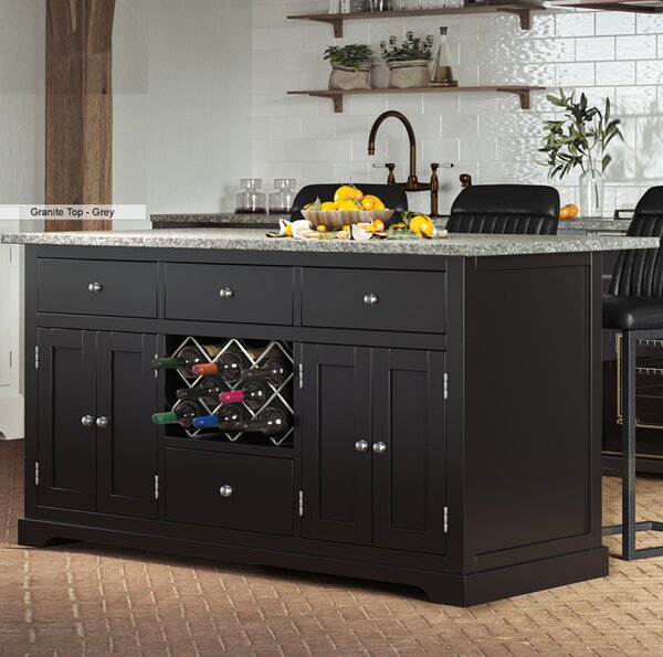 Kavala Grey Granite Marble Top Kitchen Island In Black