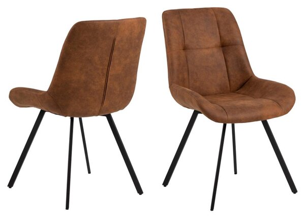 Westerly Camel Fabric Dining Chairs With Black Legs In Pair