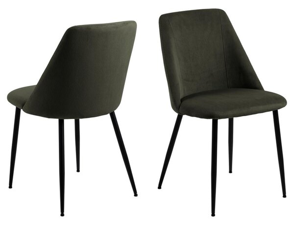 Skokie Olive Green Fabric Dining Chairs With Black Legs In Pair