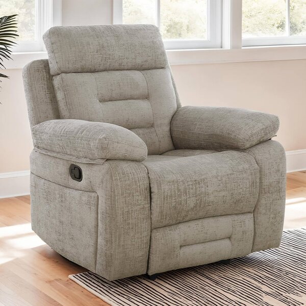 Waldorf Manual Recliner Fabric 1 Seater Sofa In Latte