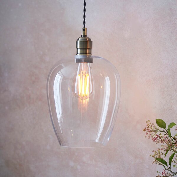 Hixson Small Clear Glass Ceiling Pendant Light In Antique Brass