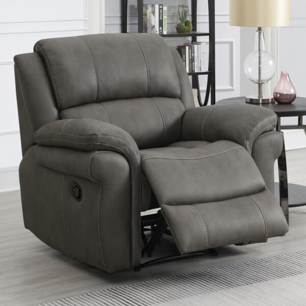 Claton Fabric Manual Recliner 1 Seater Sofa - Ultra Grey Suede