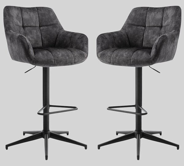 Joplin Charcoal Fabric Gas Lift Bar Stools - Pair