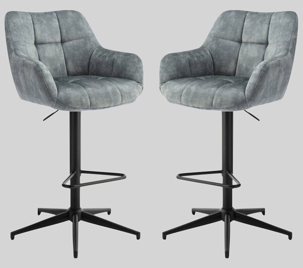 Joplin Stone Blue Fabric Gas Lift Bar Stools - Pair