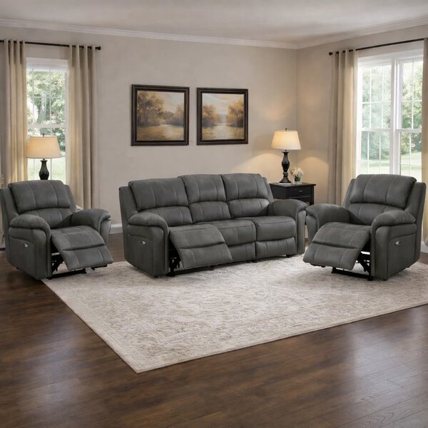 Claton Fabric Manual Recliner 3+1+1 Seater Sofa Set - Ultra Grey Suede