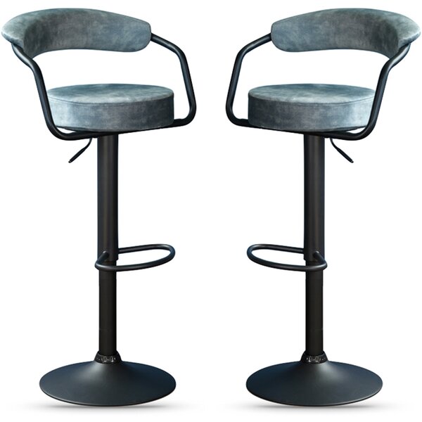 Hobart Stone Blue Fabric Bar Stools - Pair