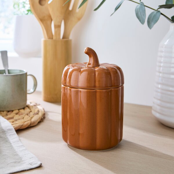 Orange Pumpkin Ceramic Kitchen Canister Orange