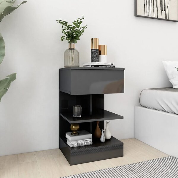 Bedside Cabinet High Gloss Grey 40x35x65 cm Engineered Wood