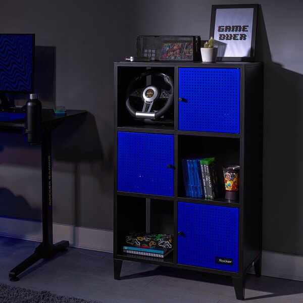 X Rocker Mesh Tek Tall 6 Cube Storage Unit Blue