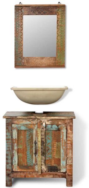 Reclaimed Solid Wood Bathroom Vanity Cabinet Set with Mirror