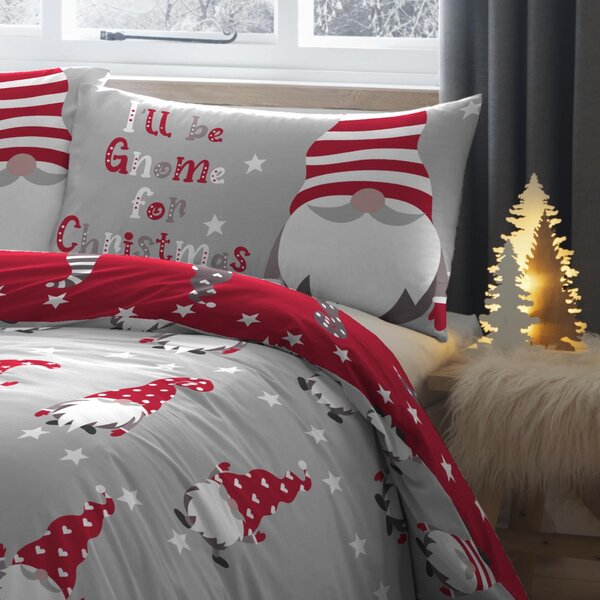 Fusion Gnome For Christmas Silver 100% Brushed Cotton Duvet Cover & Pillowcase Set