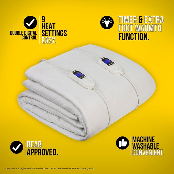 Zanussi Washable Electric Blanket Mattress Protector with Fitted Skirt