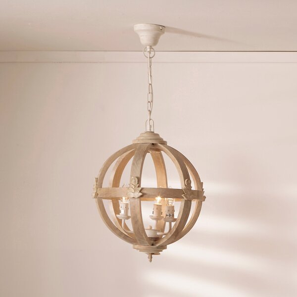 Javier Round Wooden Pendant Light White