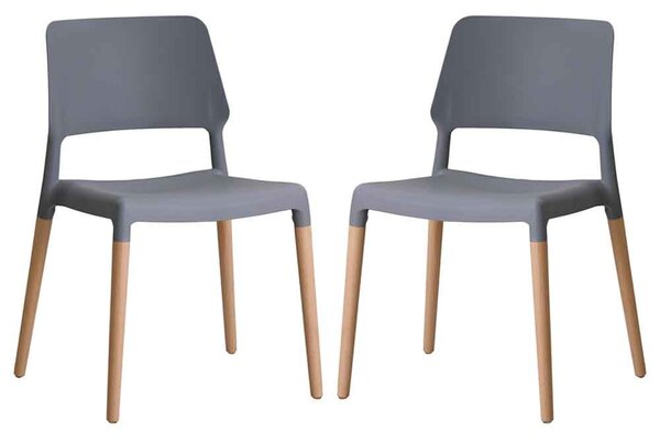 Rivera Plastic Dining Chairs With Beech Legs In Pair - Grey