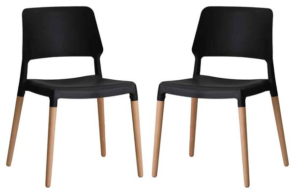 Rivera Plastic Dining Chairs With Beech Legs In Pair - Black