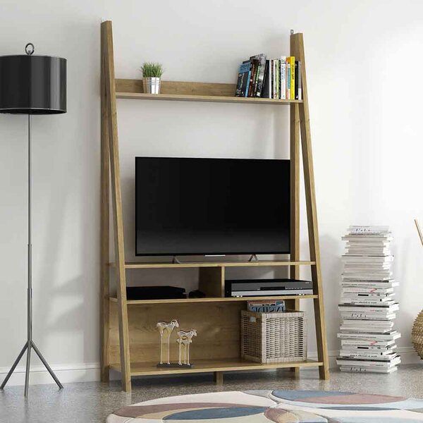 Travis Wooden Ladder TV Stand With 3 Shelves - Oak