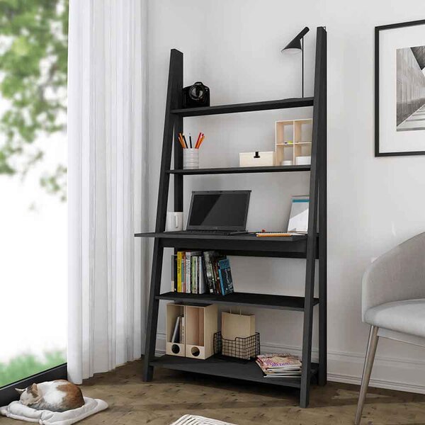 Travis Wooden Ladder Laptop Desk With 3 Shelves - Black