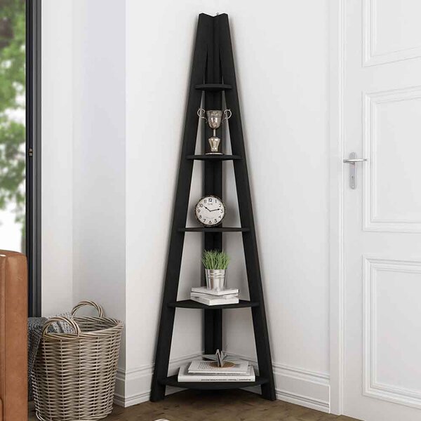 Travis Corner Wooden Ladder Shelving Unit - Black