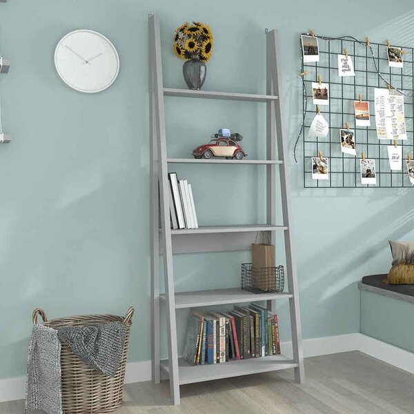 Travis Wooden Ladder Bookcase With 4 Shelves - Grey