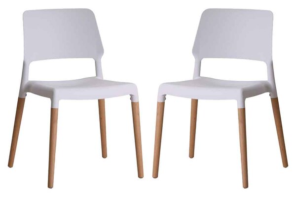 Rivera Plastic Dining Chairs With Beech Legs In Pair - White