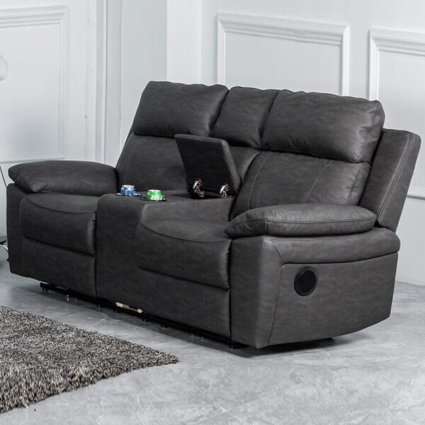 Hanford Fabric Electric Recliner 2 Seater Sofa With Console - Dark Grey