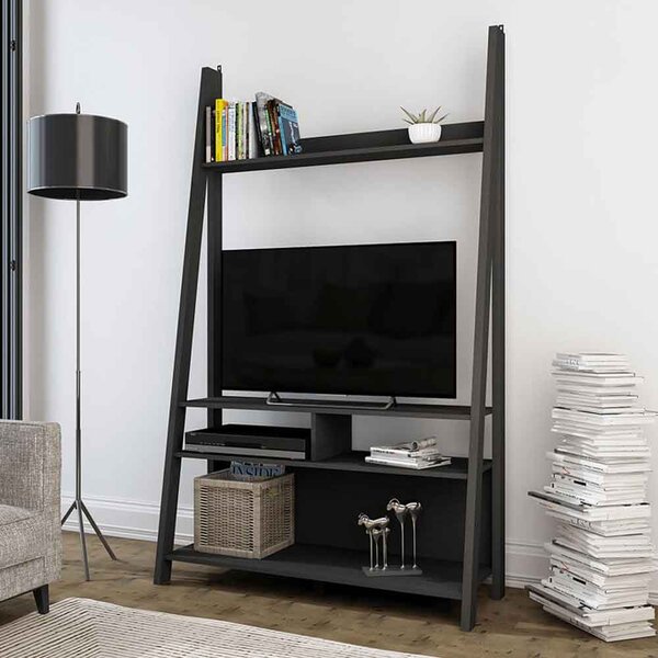 Travis Wooden Ladder TV Stand With 3 Shelves - Black