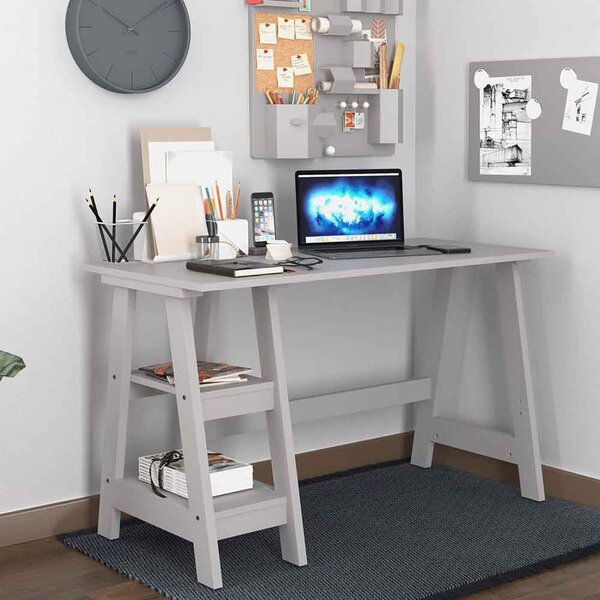 Travis Wooden Laptop Desk With 2 Shelves - Grey