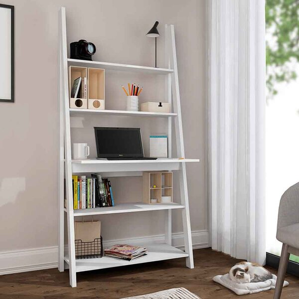 Travis Wooden Ladder Laptop Desk With 3 Shelves - White