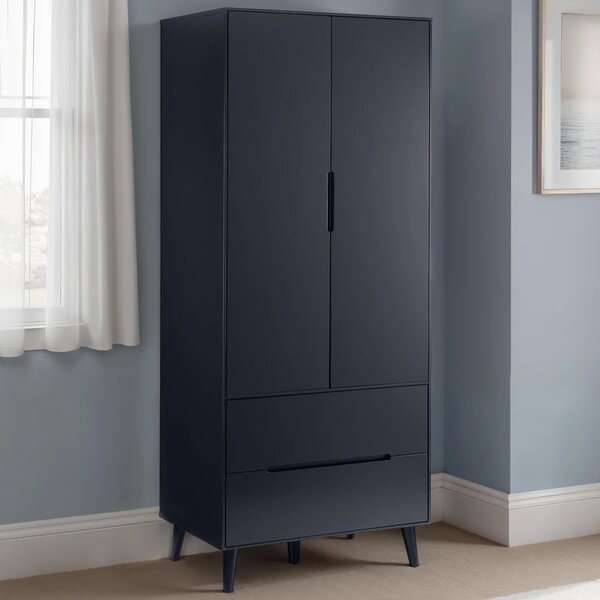 Abrina Wooden Wardrobe With 2 Doors 2 Drawers - Anthracite