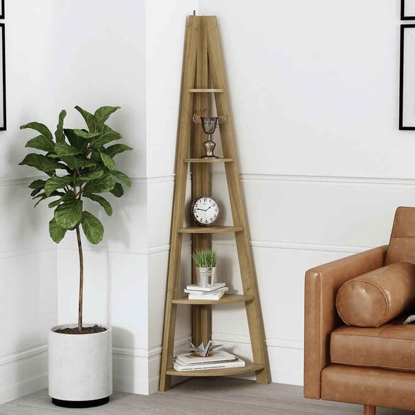 Travis Corner Wooden Ladder Shelving Unit - Oak