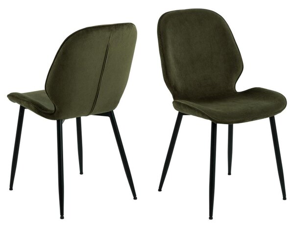 Fairfield Olive Green Fabric Dining Chairs With Black Legs In Pair