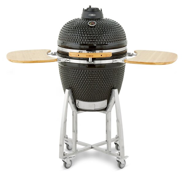 Tower Kamado XL Ceramic Charcoal BBQ with Wooden Shelves, Black