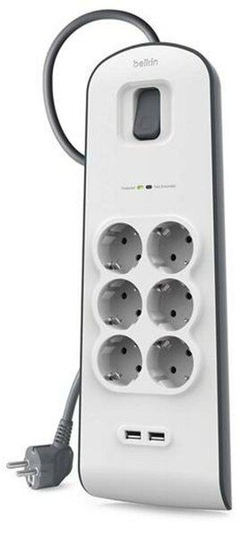 Power Socket - 6 Sockets with Switch Belkin BSV604vf2M 2 m USB x 2