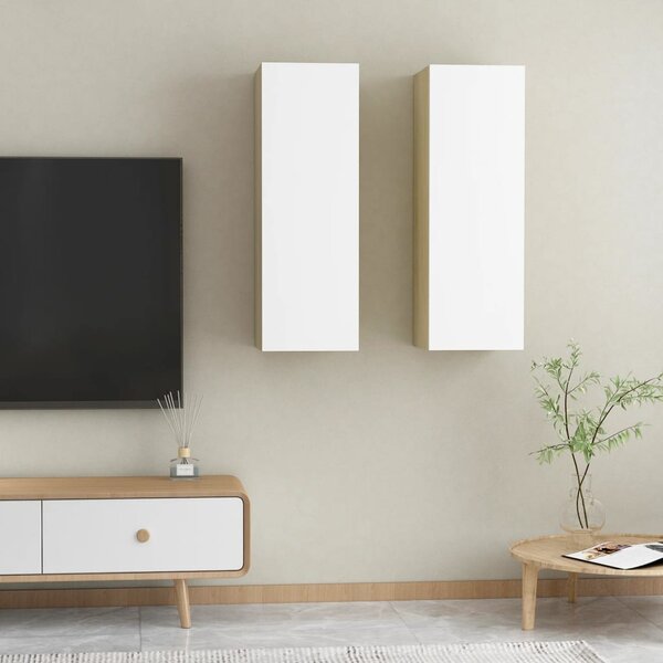 TV Cabinets 2 pcs White and Sonoma Oak 30.5x30x90 cm Engineered Wood
