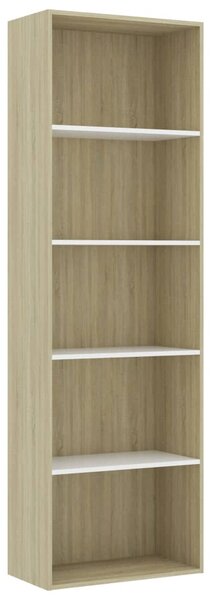 5-Tier Book Cabinet White and Sonoma Oak 60x30x189 cm Engineered Wood