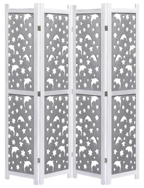 4-Panel Room Divider Grey 140x165 cm Solid Wood