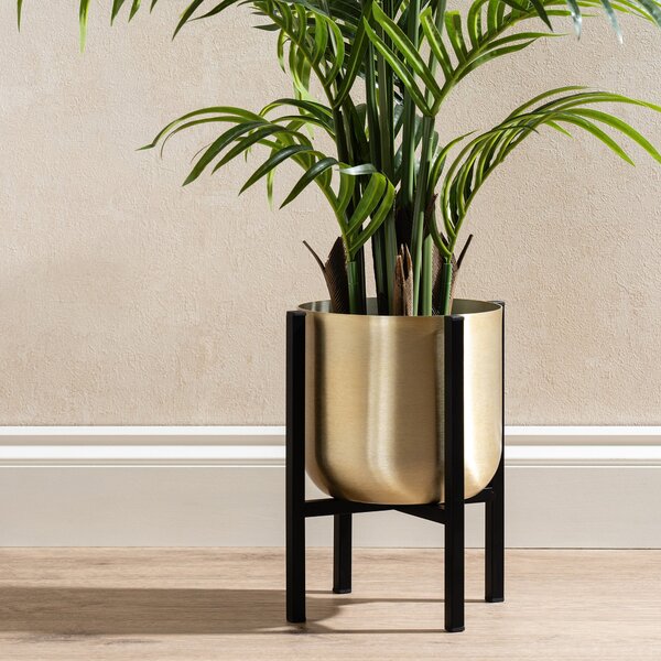 Gold Metal Plant Pot with Black Stand