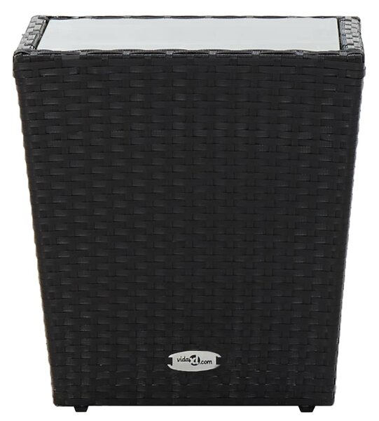 Tea Table Black 41.5x41.5x43 cm Poly Rattan and Tempered Glass